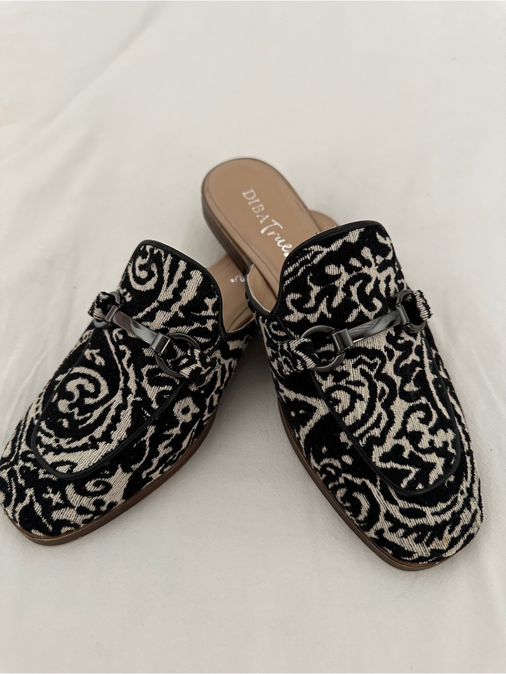 Diba True Black & Cream Jacquard Slip-On Mule
